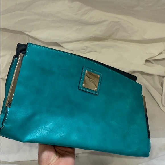 Miche Green and Blue Clutch with Textured Fabric and Gold Hardware - Picture 6 of 8
